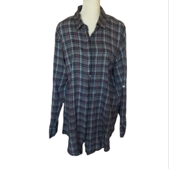 Sundry Tops - Sundry plaid tunic with roll tab sleeves size 3 large
